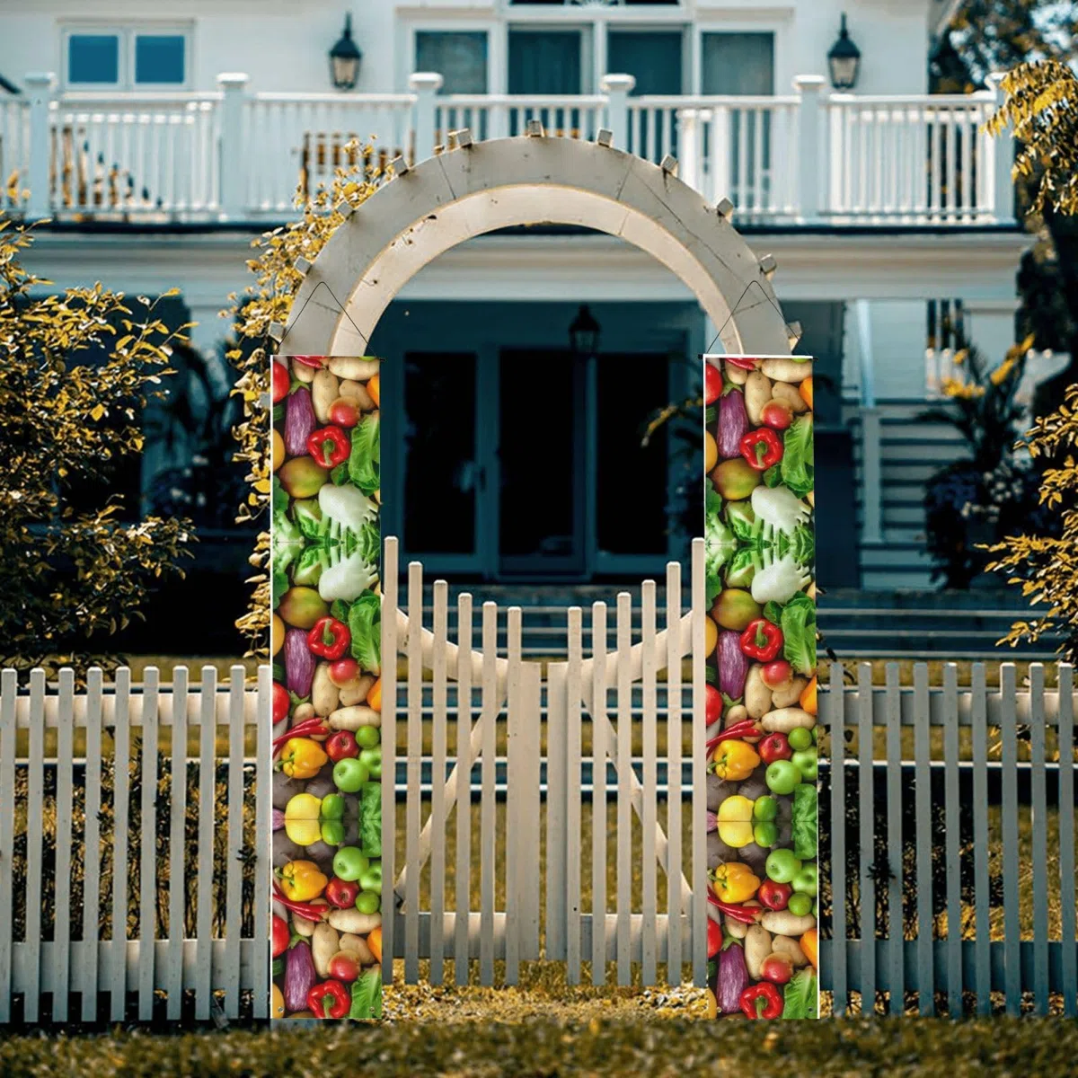 Frutta fresca e verdura banner portico stampati, striscioni decorativi appendibili, adatti per decorazioni per feste interne ed esterne.