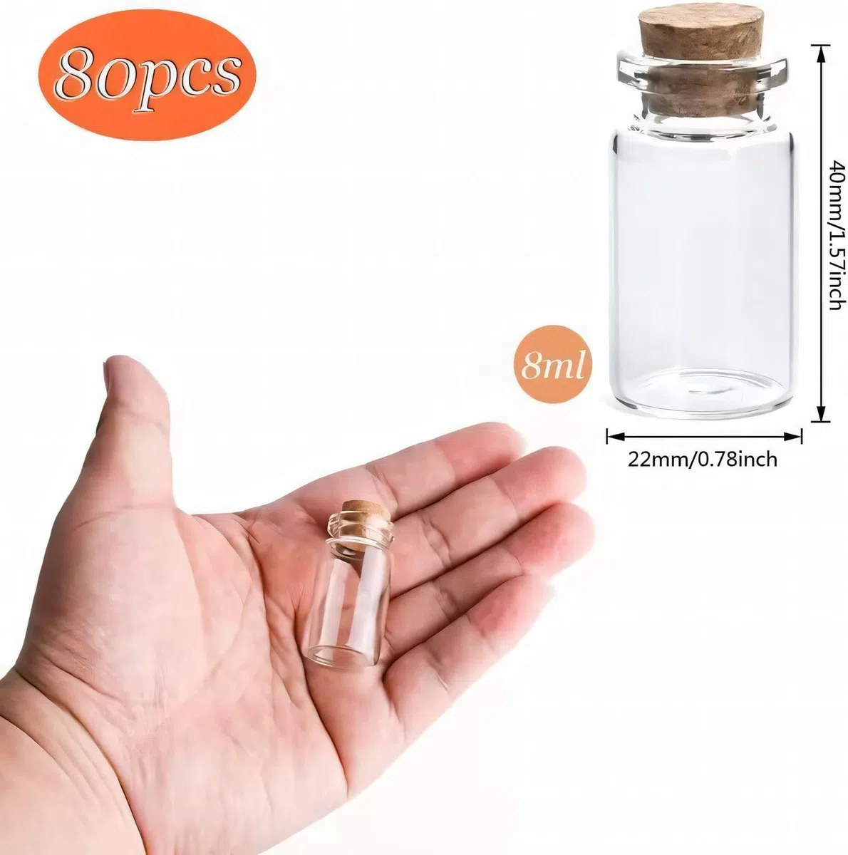 80pz Bottigliette di Vetro Piccole,8ml Vasetti Barattolini Vetro Piccoli con Tappo Sughero,Bottiglie Mignon per Porta Spezie, Bomboniere e Marmellata,Decorazioni Artigianali fai-da-te