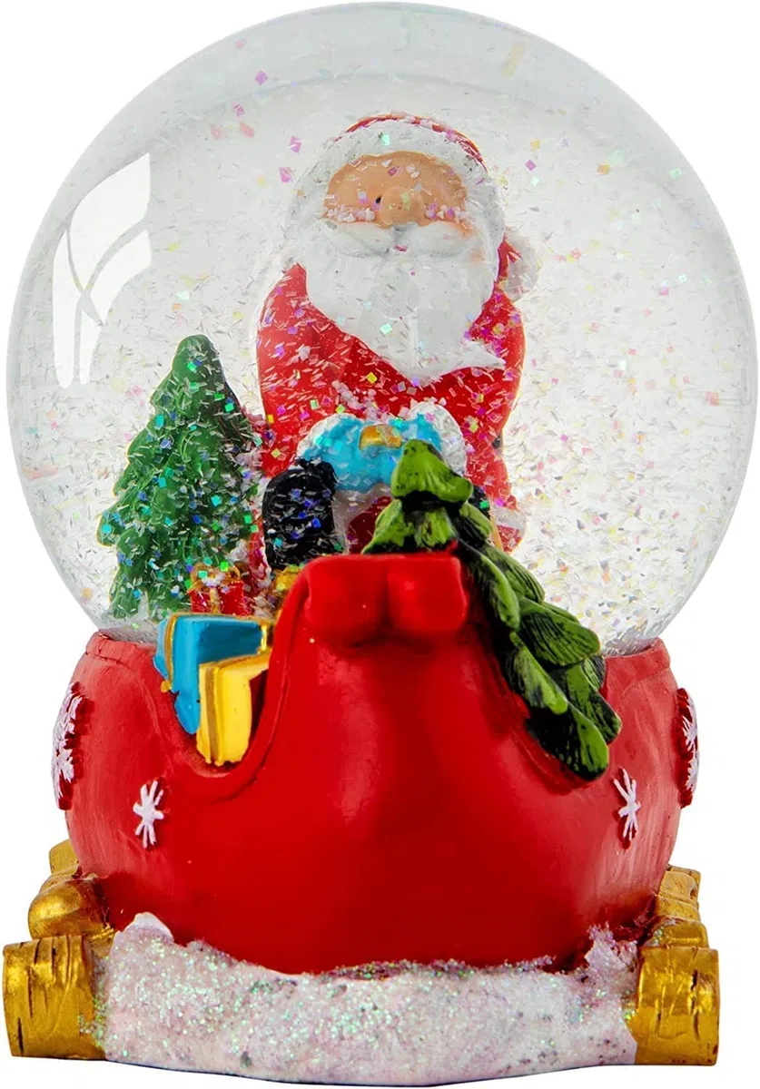 Celebright Christmas Musical Snow Globe - Riproduce 8 canzoni tra cui Jingle Bells & Lights Up With Changing LED Colours - Large 14cm (Babbo Natale su una base di slitta)