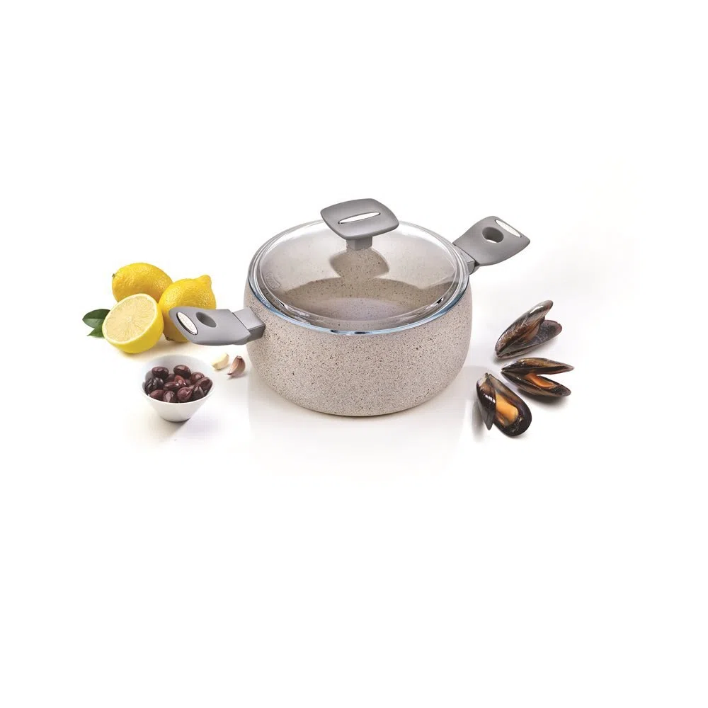 Moneta Mammola Artech Stone Casseruola 24 cm con Coperchio, 5.9 Litri, Alluminio