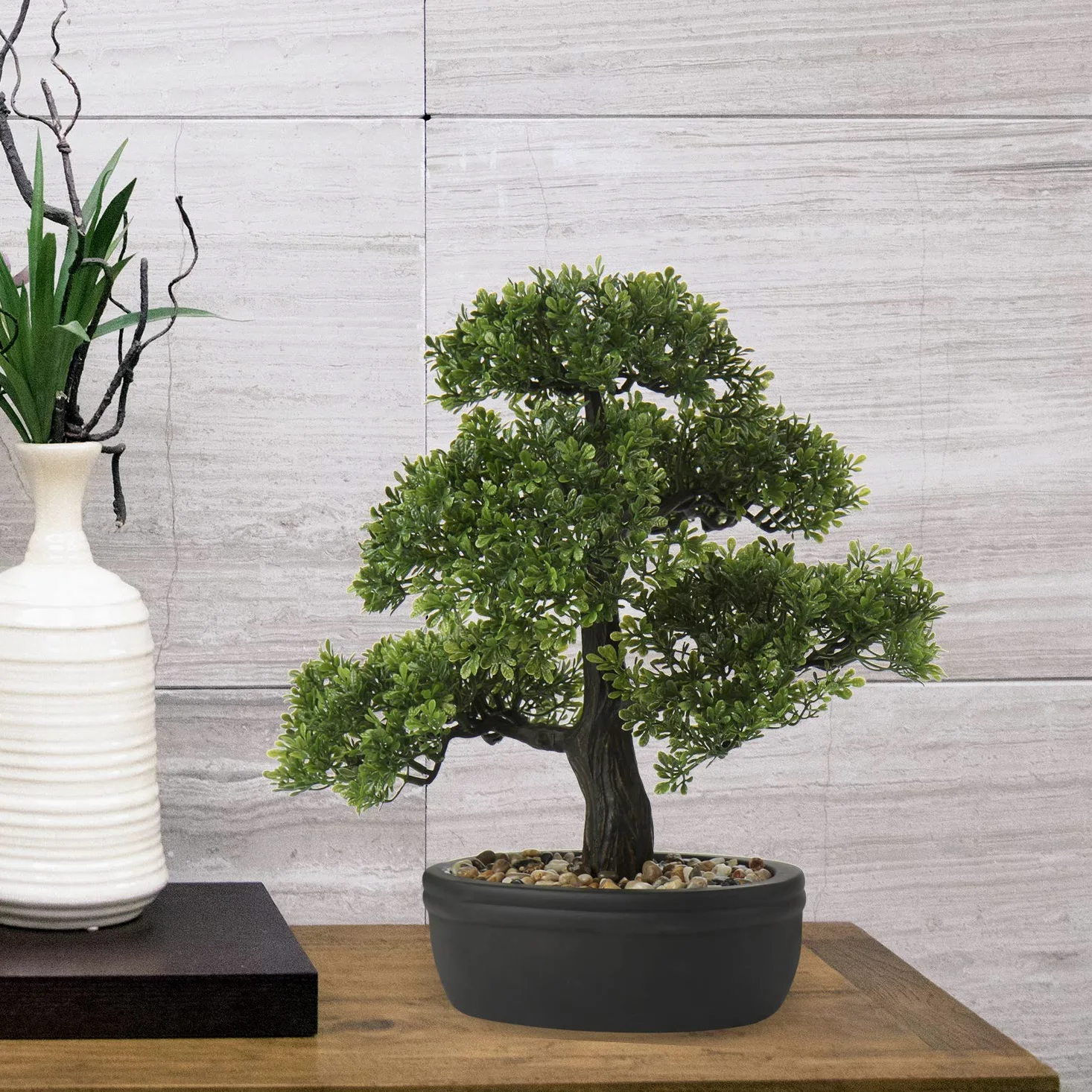 Briful Bonsai artificiale da 35,8 cm, pianta finta, bonsai giapponese in vaso, albero di cedro bonsai, per interni ed esterni, decorazione per hotel, casa, ufficio