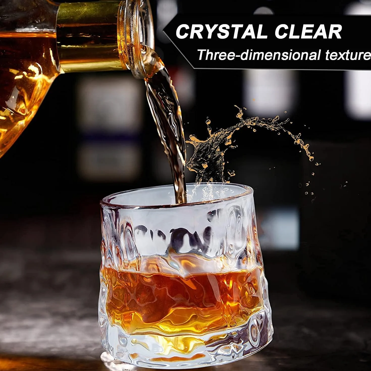 Set di 2 bicchieri da whisky rotanti e decompressivi - Old Fashioned, stile da bar, per bourbon Scotch Rum (confezione da 2 pezzi, texture a martello, 180 ml)