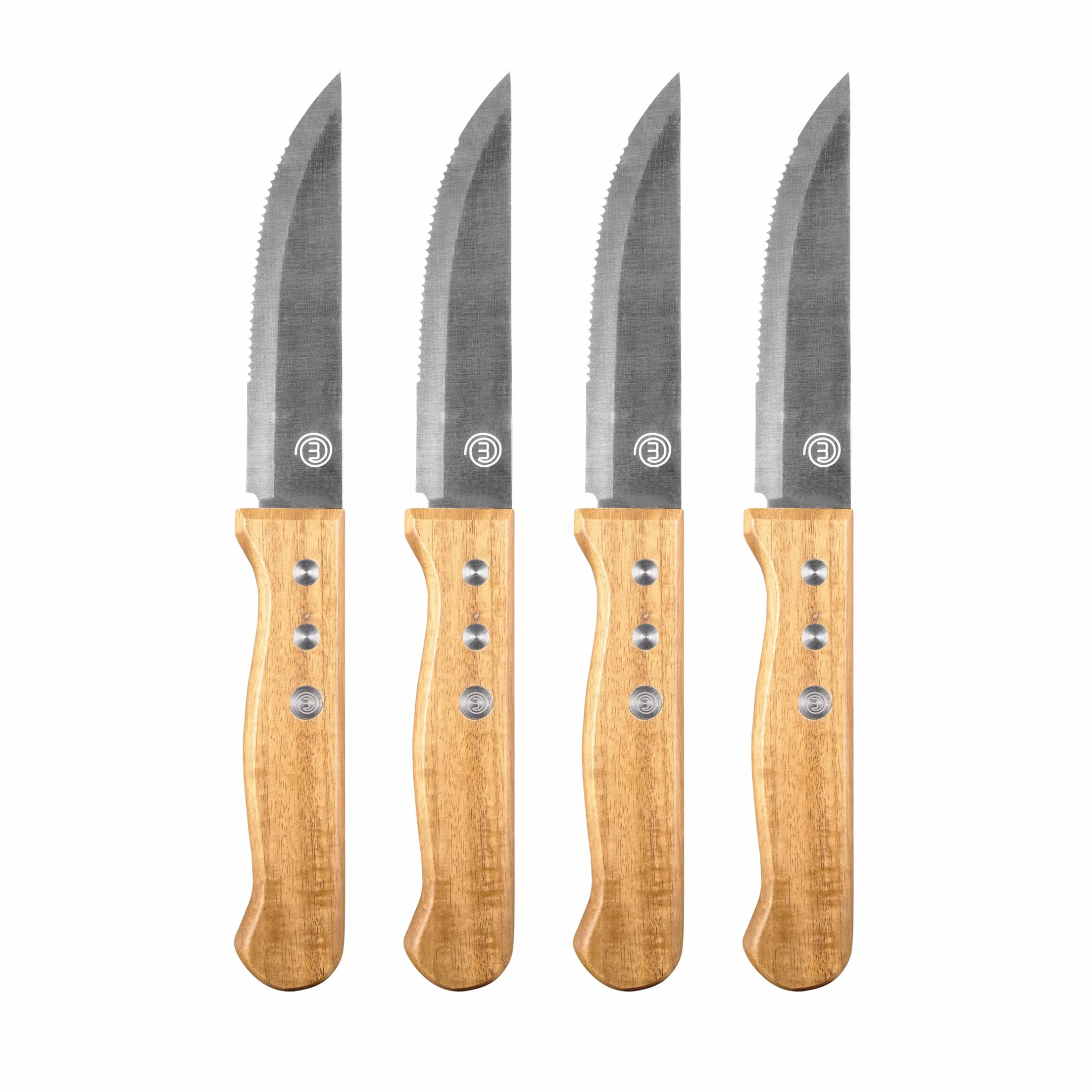 MasterChef Coltelli da Bistecca, Coltello Carne, Seghettato, Fiorentina Set da Cucina Professionali, Prova di Calore, Manici in Legno, Acciaio Inossidabile, Lavabile in Lavastoviglie, 4 Pezzi
