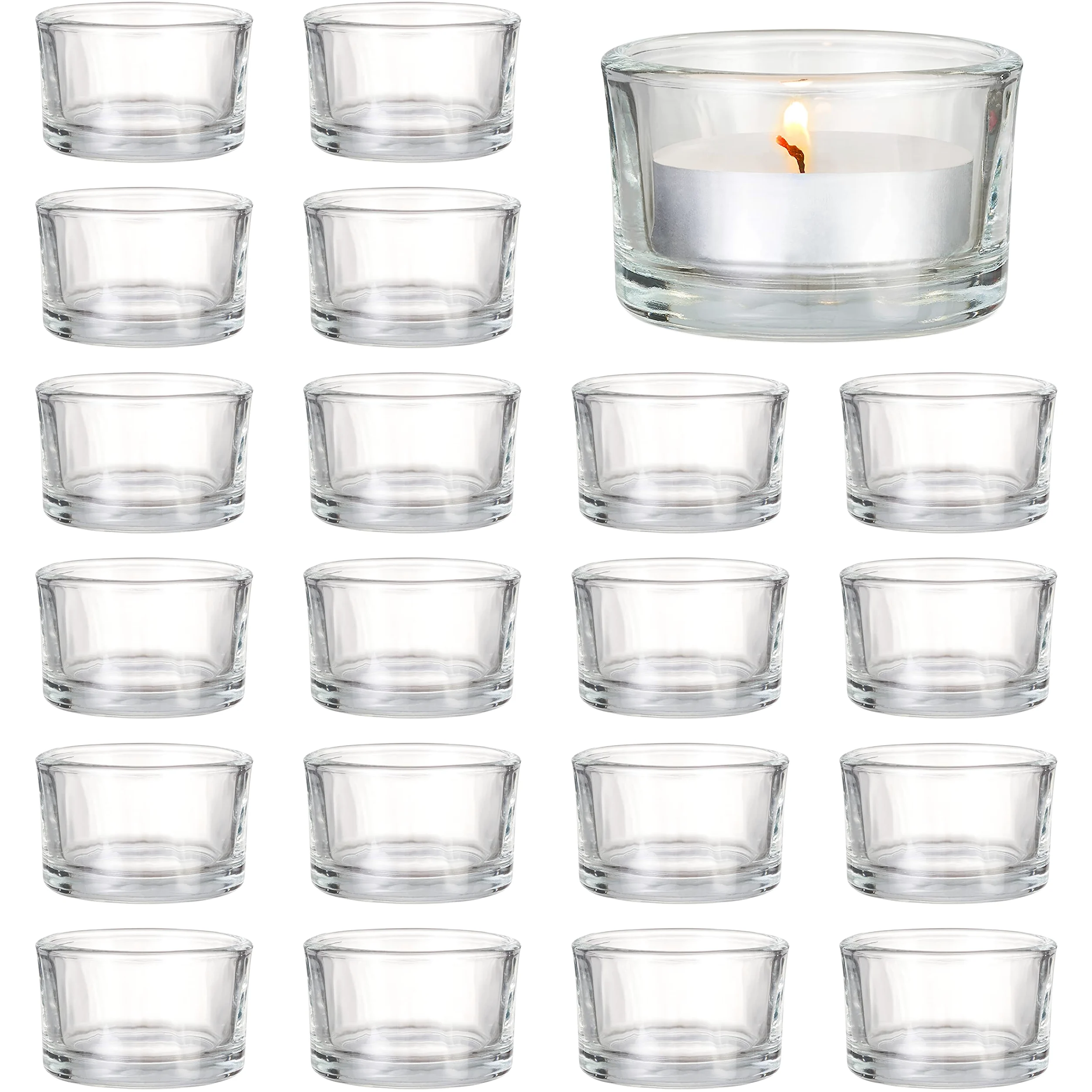 MATANA 24 Portacandele Vetro - Porta Candele da Tavolo per Matrimoni, Cene e Altro - Portacandela para Tealights - Libero Portacandele Vetro, Porta Candele da Interno e Esterno - 5cm