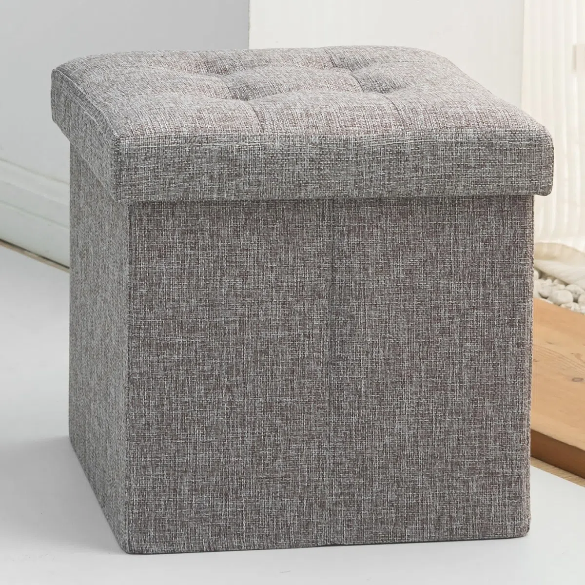 Oak & Tea Pouf Coffre de Rangement Contenitore Poggiapiedi Pieghevole Divano Cubi Portaoggetti con Coperchio Puffo Contenitore Grigio 30x30x30cm ottoman storage box