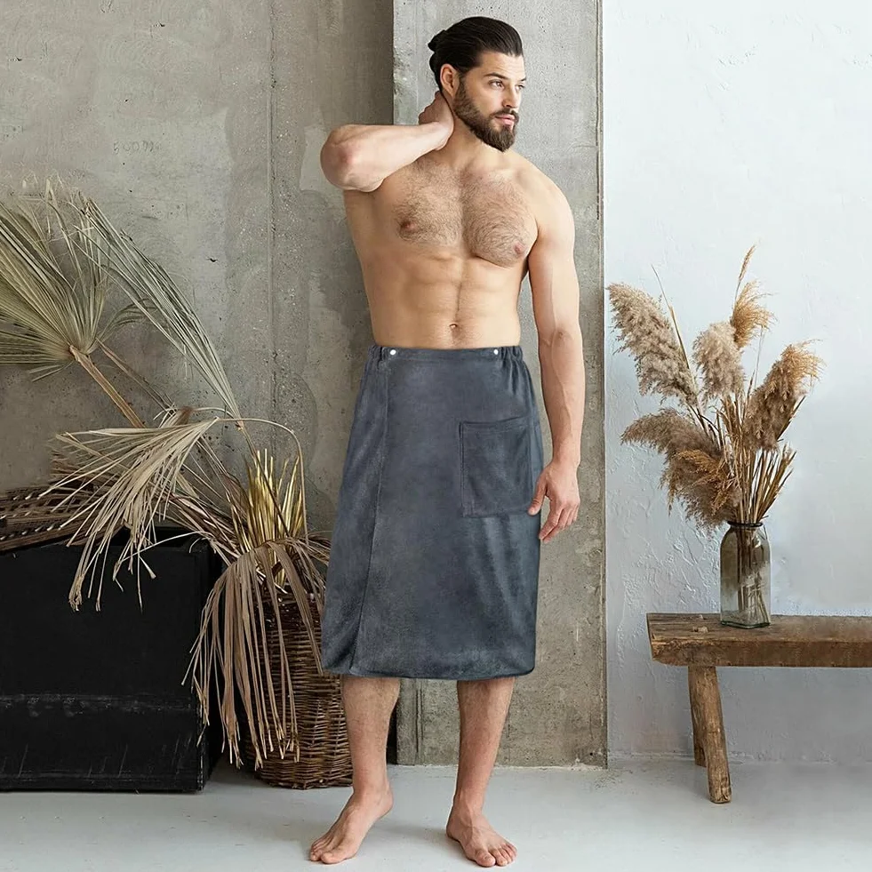 Aomig Kilt da Sauna per Uomo, Asciugamano con Chiusura a Bottone e Elastico, per Palestra, Sport, Nuoto, Spiaggia, Bagno e Viaggi