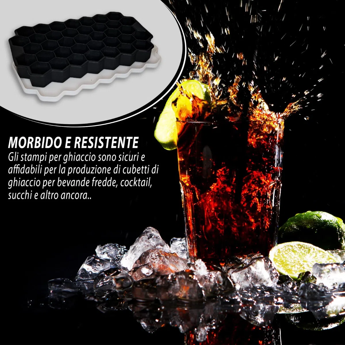 Set da 2 Porta Cubetti Ghiaccio Silicone Senza BPA, Stampi Ghiaccio Silicone Con Coperchio, Cubetti Ghiaccio Riutilizzabili Facili da Rimuovere, Ideali per Bevande, Cocktail e Cucina