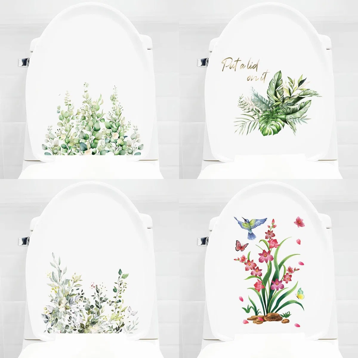 4 PCS Adesivo Decorativo per Porta e Bagno, Decalcomanie per Mobili, Adesivi Decorativi per Mobili, Decalcomanie da Parete autoadesive Floreali per bagni e Toilette per Camera da Letto, Adesivi per WC