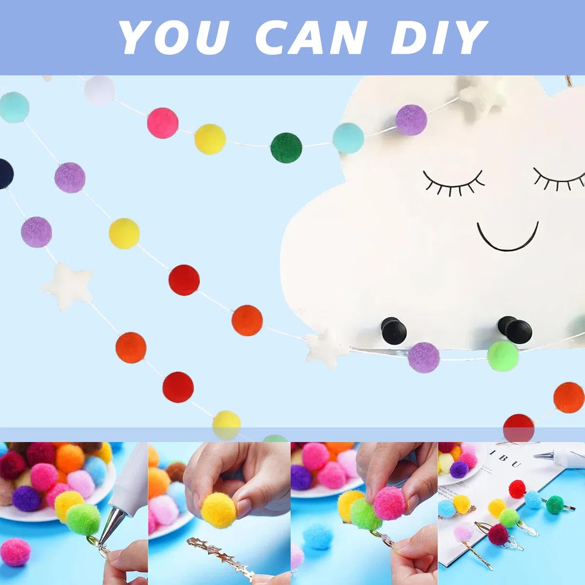 EHIOG 200 PZ Pom Pom Artigianato, 2.5 CM soffici pompons, Pompon Colorati Palline Di Peluche Colorate Fai Da Te Artigianato Palline, Forniture Hobby e Fai Da Te Creativo Vari Colori Misti
