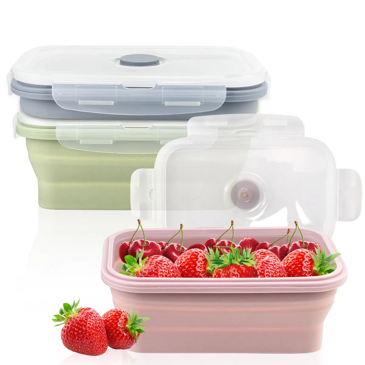 Pranzo del Silicone Contenitori Pieghevoli 3 Pezzi 550ML Pieghevole Lunch Bento Box per Lavastoviglie Congelatore Forno a Microonde