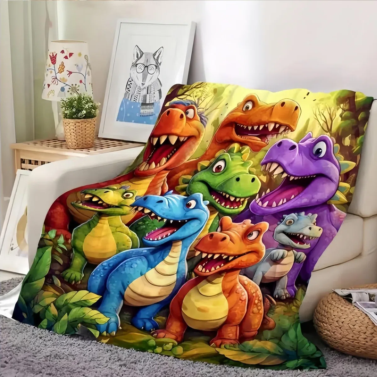 Generico Coperta Da - Flanella Calda E Carina,Coperta Dinosauro Per Decorazione Divano,Per Divano Poltrona Soggiorno Camera Da Dormitorio Appartamento Bambini Ragazzi Ragazze Adolescenti