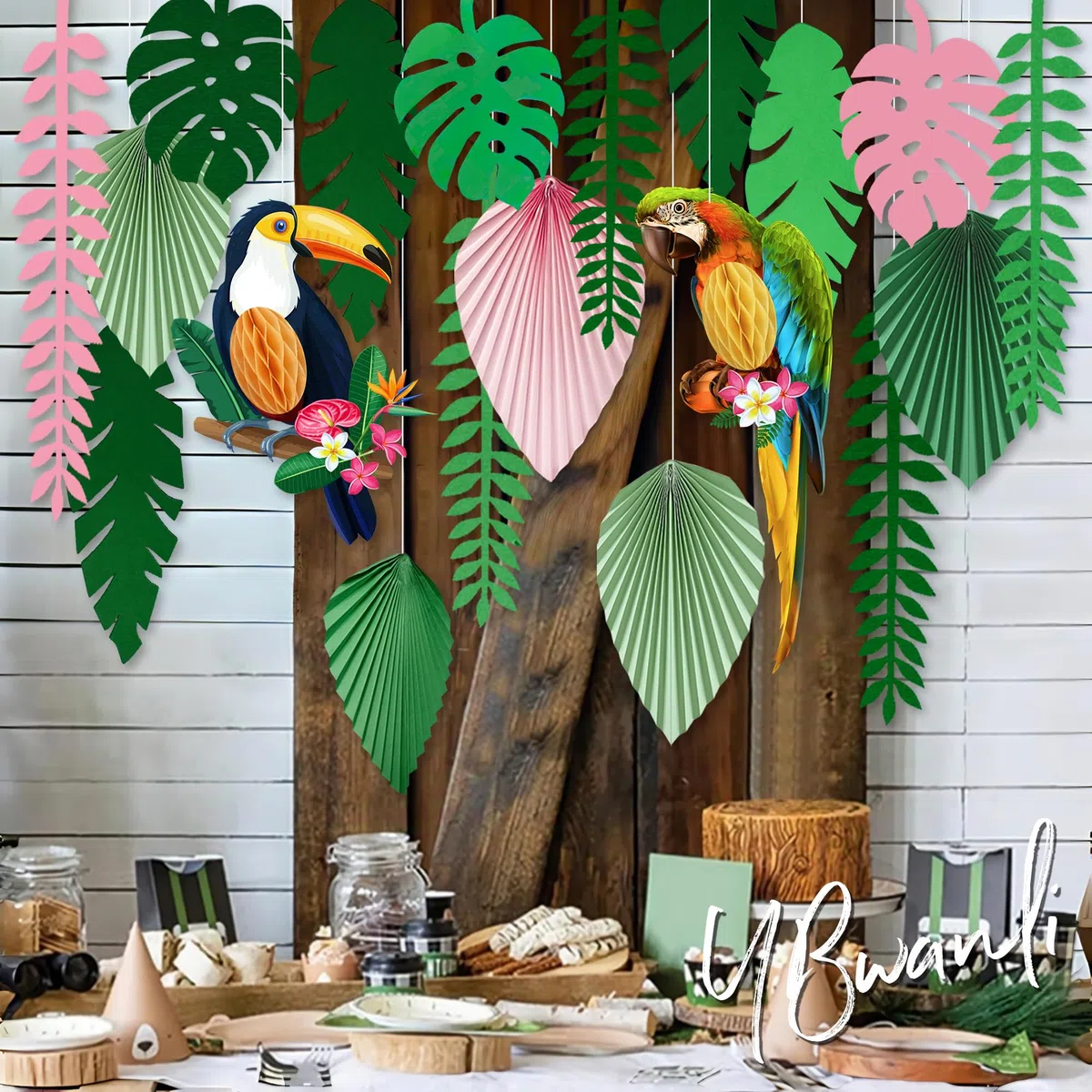 YBwanli decorazioni festa,Decorazione di compleanno, Tema giungla tropicale, festa hawaiana, Festa in piscina, Decorazioni di carta riutilizzabili, La combinazione perfetta tra festa e natura
