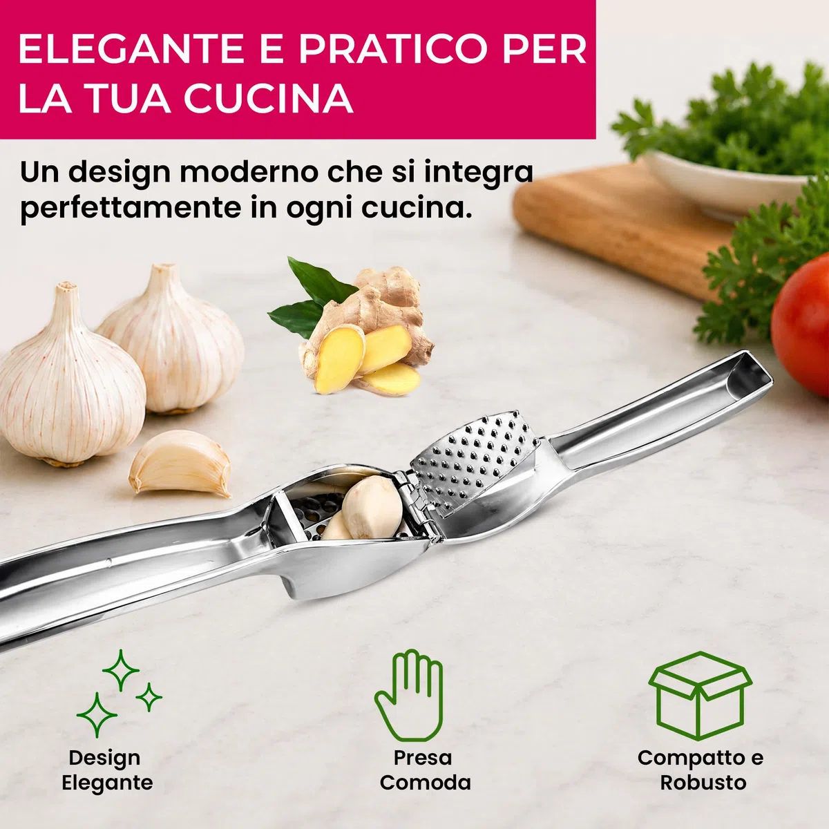 Spremiaglio Professionale - Schiaccia Aglio & Pressa Aglio - Garlic Press - Garlic Crusher - Utensili da Cucina - Schiacciapatate - Accessori Cucina - Tritatutto Manuale - Pelatore