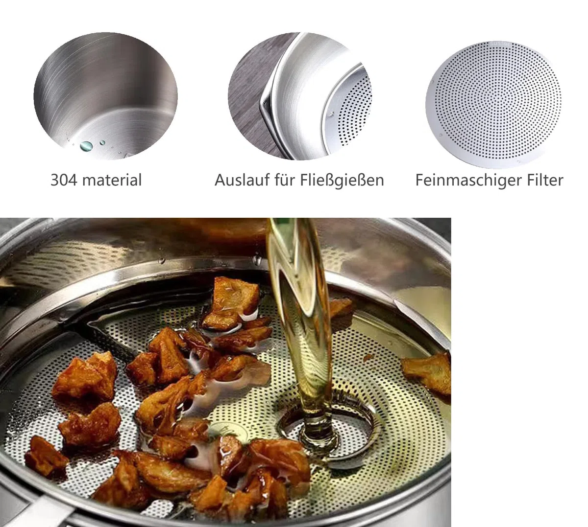 LATRAT Contenitore per grasso pancetta con colino, pentola grasso 1,3 l manico leggero, acciaio inox filtro a maglia fine antipolvere
