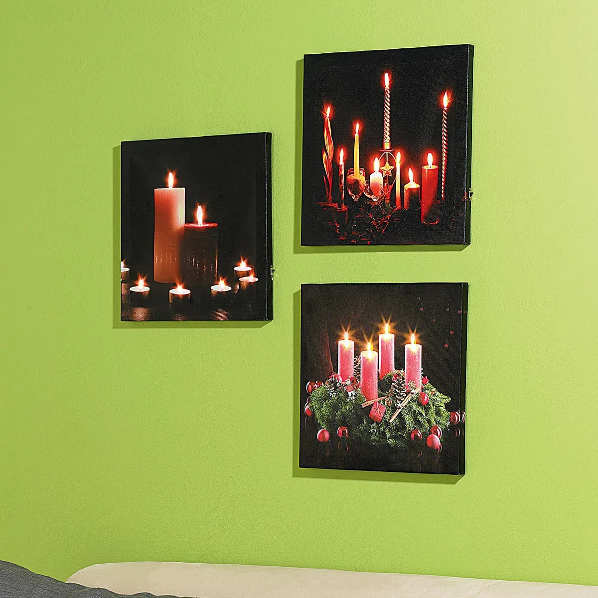 Infactory Backlit Wall Art - LED Immagini: Quadro LED su Tela con Romantica Candela tremolante Modern Times (Immagine a Parete, Quadro di Candele, Decorazione)
