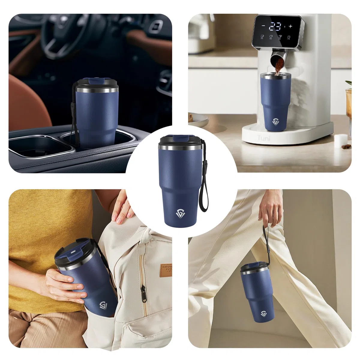 Tazza Termica 600ml 20oz, Borraccia Termica in Acciaio Inox, Bicchiere Termico con Doble Pared Reutilizable, sin BPA, Tazza da Viaggio per Caffe, Termos Caffè para Viajes, Oficina, Deporte, Escuela
