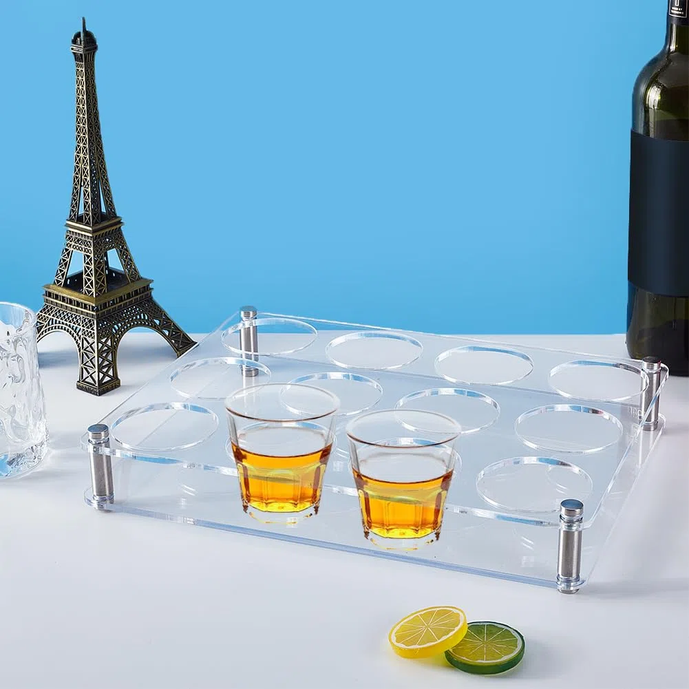 AHANDMAKER Supporto per 12 bicchieri in acrilico trasparente, vassoio da portata per bicchieri da vino, birra e vino, organizer per bar, feste, club e feste in famiglia, foro: 6,1 cm