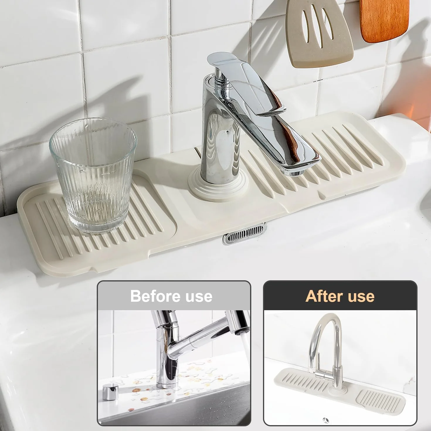 Tappetino Drenante In Silicone, Tappetino Silicone 45 * 10 Cm, Adatto Alla Maggior Parte Dei Rubinetti Tappetino Drenante Per Cucina, Beige Tappetino Drenante In silicone Cucina, 1 Pezzo