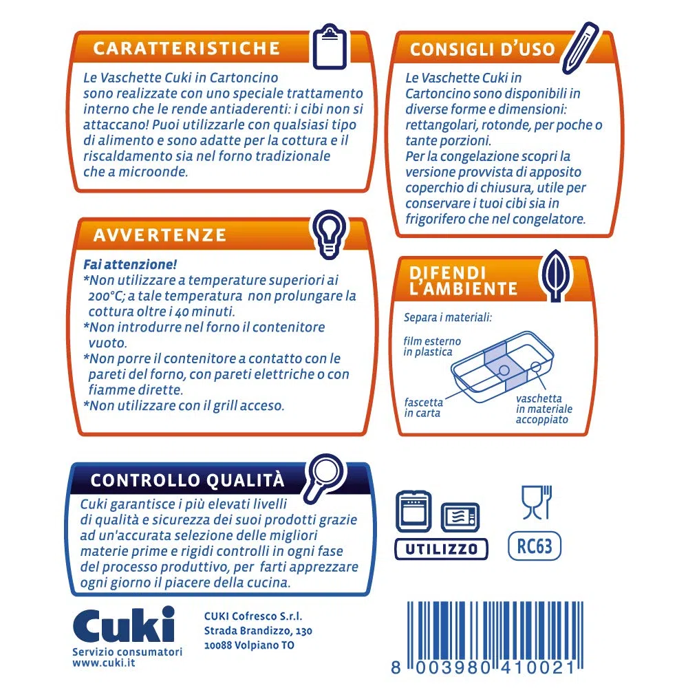 Cuki Vaschette in cartoncino forno tradizionale e a microonde - 2/3 porz - rettangolari [RC63] - 18 vaschette (Multipack)