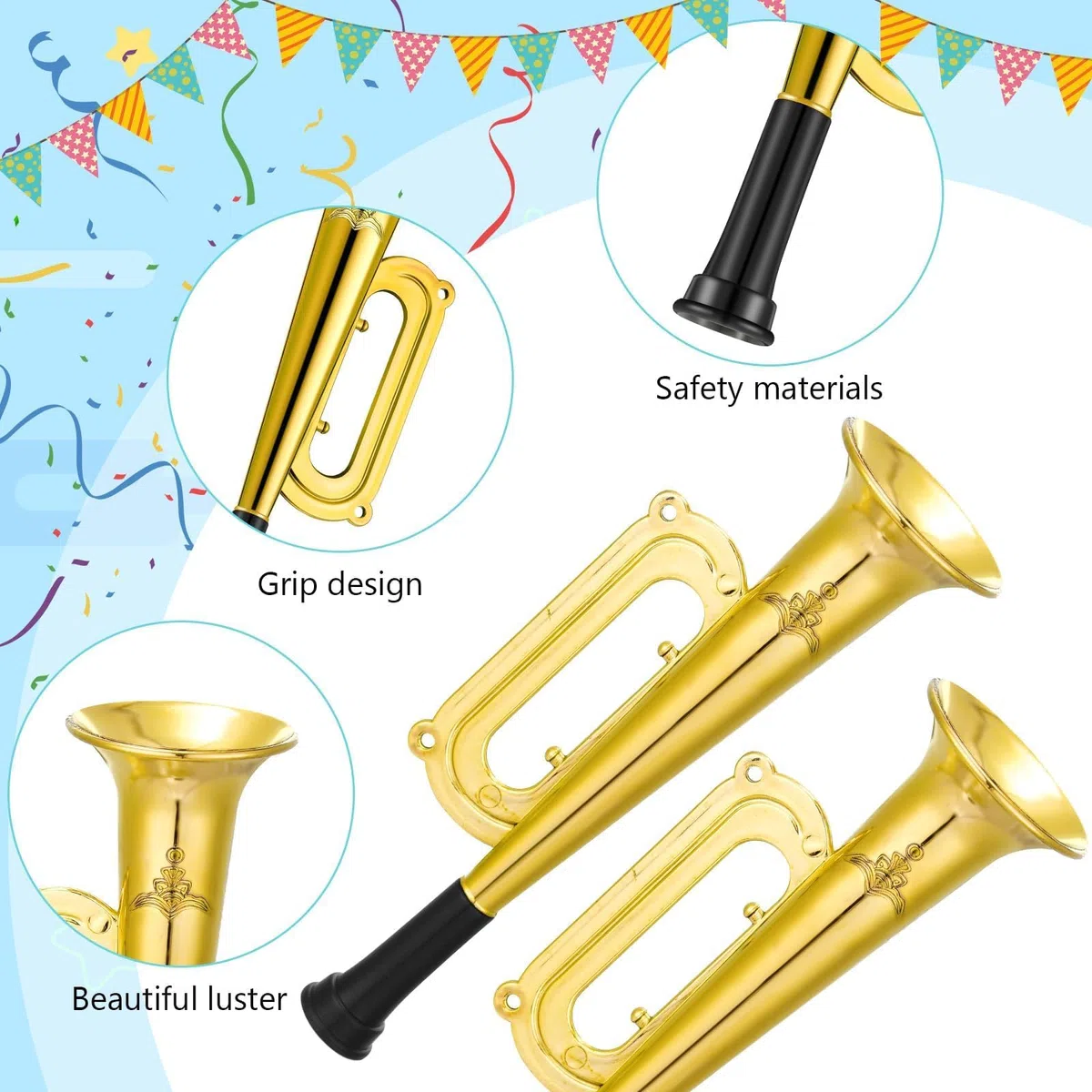 Trombe Giocattolo, 12 Pezzi Tromba Noise Maker, Tromba Per Bambini, Strumenti Musicali per Bambini, Atmosfera di Festa Tifo Trombe, Giocattoli per Compleanni Carnevali Feste ed Eventi