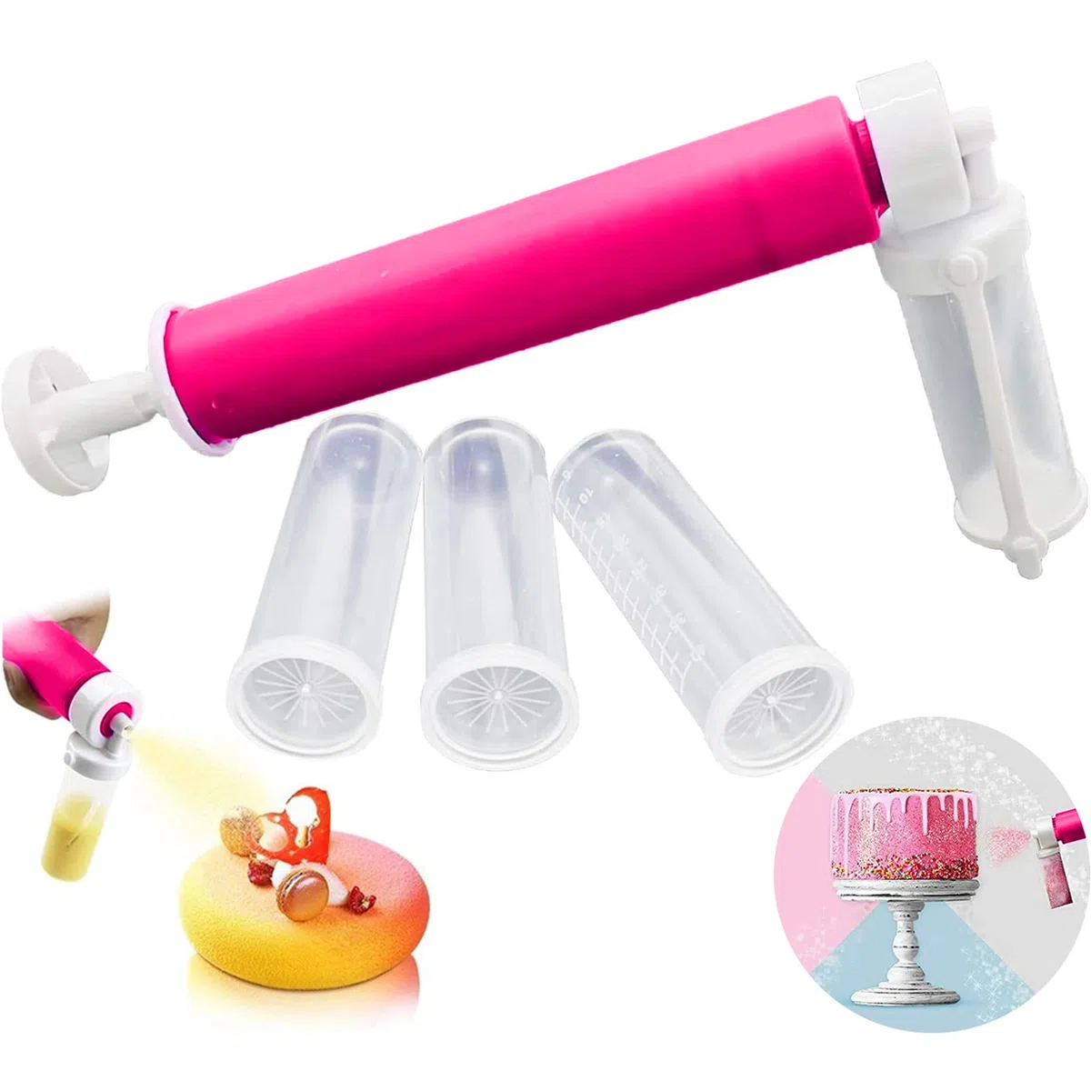Aerografo Manuale per Torte, Strumenti di Cottura Fai-da-Te per Torte per Decorare Torte,Tubo Spray da Forno con Fiala da 4 Pezzi,per Colorare Pompa Aerografo per Cupcakes e Dessert