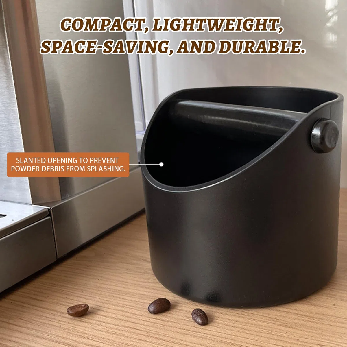 Coffee Knock Box Nero caffe Contenitore per caffè Espressocon Rimovibile Asta Percussione Scatola Fondi di Caffè Recipiente Fondi per Bar Ristoranti Uffici (10x10x11cm)