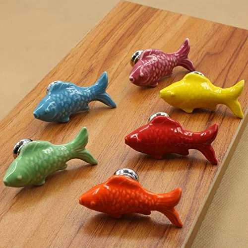 8 pomelli ceramica pesce blu armadio/bagno/cassetto, 6 colori disponibili, ideali cameretta bambini