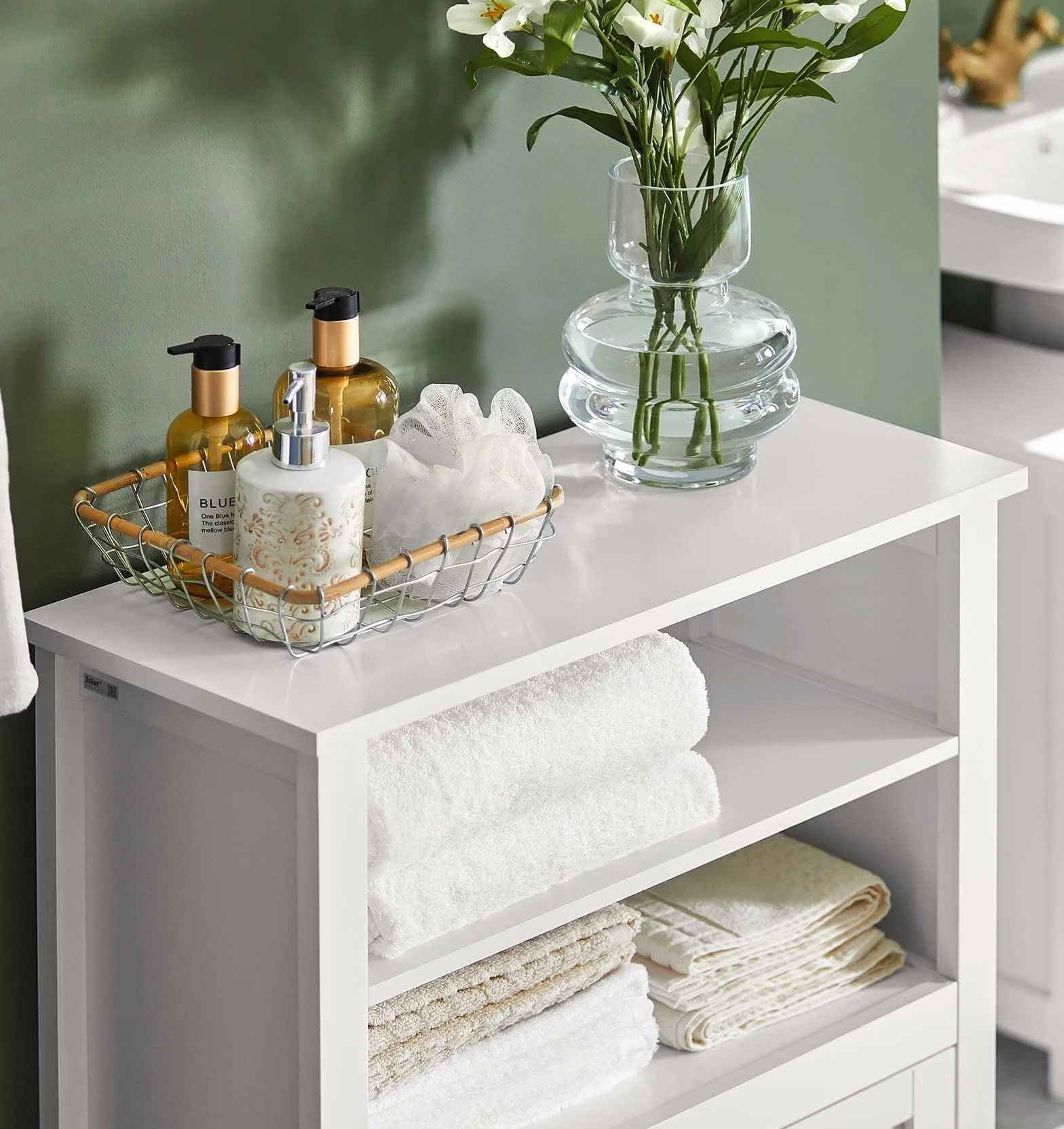 SoBuy Armadio da Bagno – Mobile da Bagno Salvaspazio con Ripiani e Porte, Credenza in Legno Stretto per Corridoio e Soggiorno, Bianco, 60 x 90 x 26 cm, BZR13-W