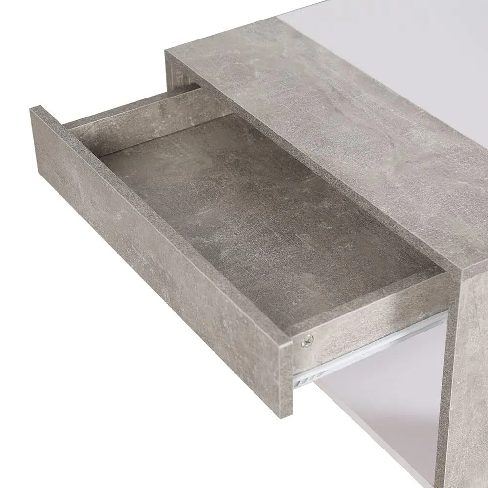 BAKAJI Tavolino Divano Tavolo Caffè da Salotto Rettangolare Design Moderno in Legno MDF con Ripiano Inferiore e Cassetto a Scomparsa Dimensione 100 x 58 x 44 cm Colore Grigio Effetto Cemento