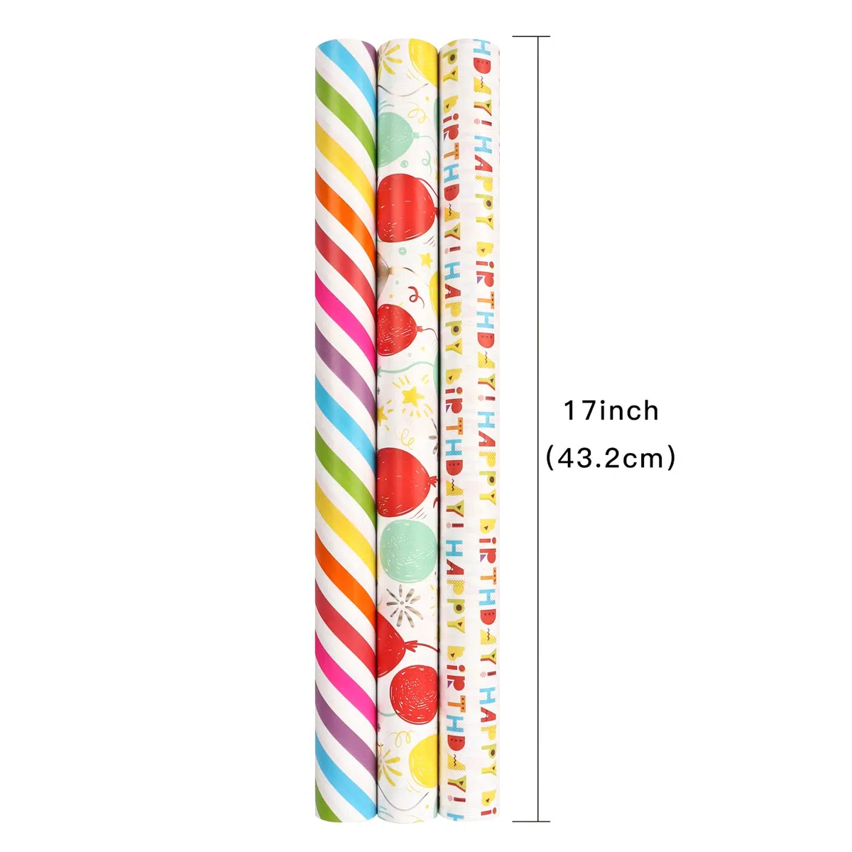 RUSPEPA Rotolo Di Carta Da Regalo - Mini Roll - 3 Diversi Design Di Stampa Di Compleanno - 43,2 cm X 305 cm Per Rotolo (Tltl Di 42,5 Piedi Quadrati)