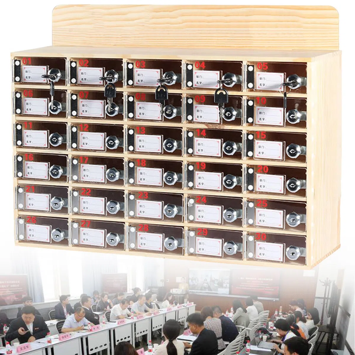 Armadietto Porta Cellulare a Parete Trasparente - Cassetta di Sicurezza Numerata e Serratura, 6 Slots