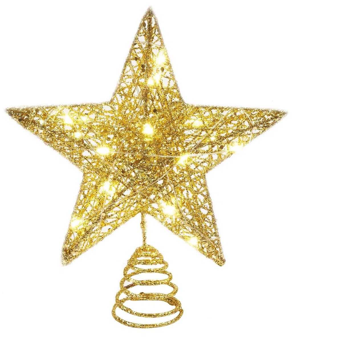 Punta per albero di Natale con 20 LED, 20,3 x 25,4 cm, luce a corona, in ferro, per interni, due modalità (luce accesa/lampeggiante)
