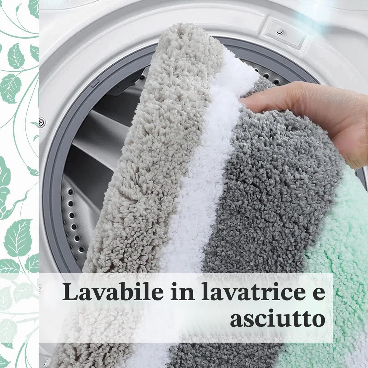 Homaxy Tappetino da bagno antiderapant,tappeto da bagno a righe in morbida microfibra, tappetino da bagno assorbente a pelo lungo, lavabile in lavatrice, 40 x 60 cm, verde/grigio