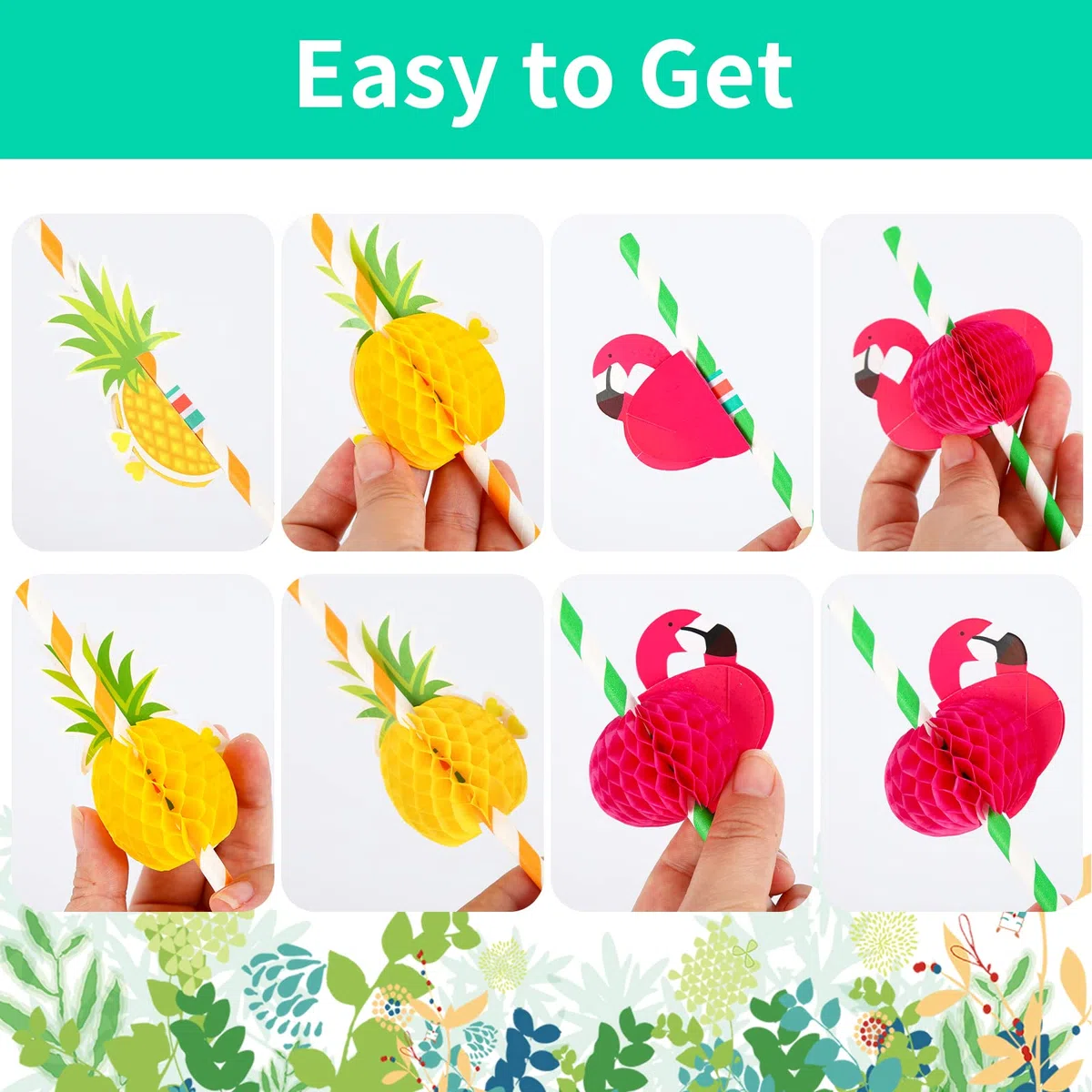 50 Pezzi 3D Cannucce di Carta Fenicottero e Ananas - Cannucce Cocktail per Hawaiian Luau Fiesta Compleanno Festa Parti Celebrazione di Matrimonio Decorazioni