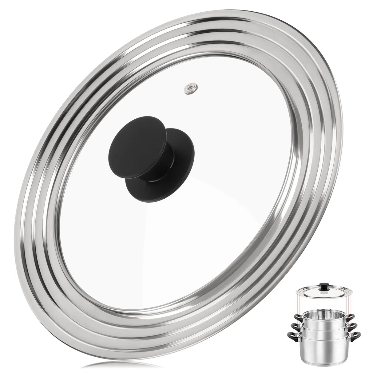 Coperchio universale per padelle, 22/24/26 cm, bordo in acciaio inox | Coperchio universale per padelle con manico