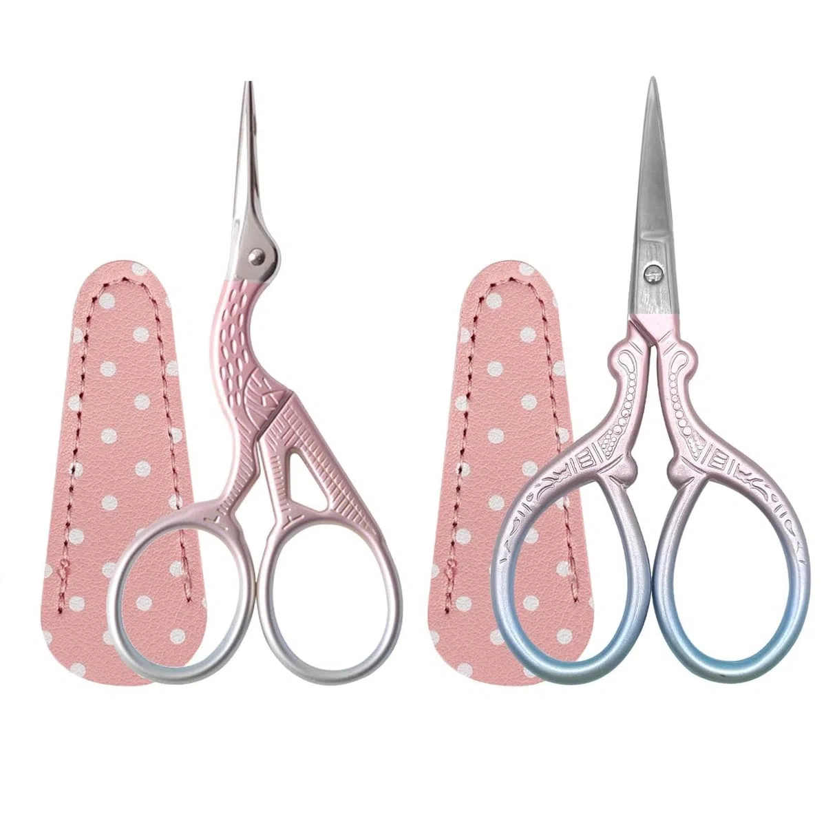 2 Pezzi Forbici da Ricamo Piccole,Ricamo Piccole In Acciaio Inossidabile Per Cucire Filettatura Cucito Artigianato Rifinitura，Con Finta Copertura in Pelle（rose)