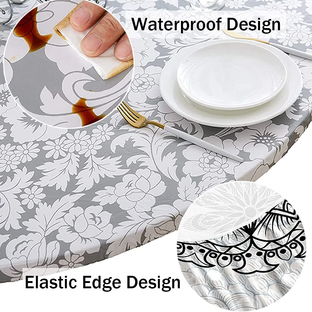 Morbuy Tovaglia Rotondo 90 cm, Impermeabile Copritavolo Rotondo con Elastico in Poliestere, Mandala Lavabile Tovaglie da Tavola per Salotto Pranzo Giardino, Per la tabella da 70-80 cm