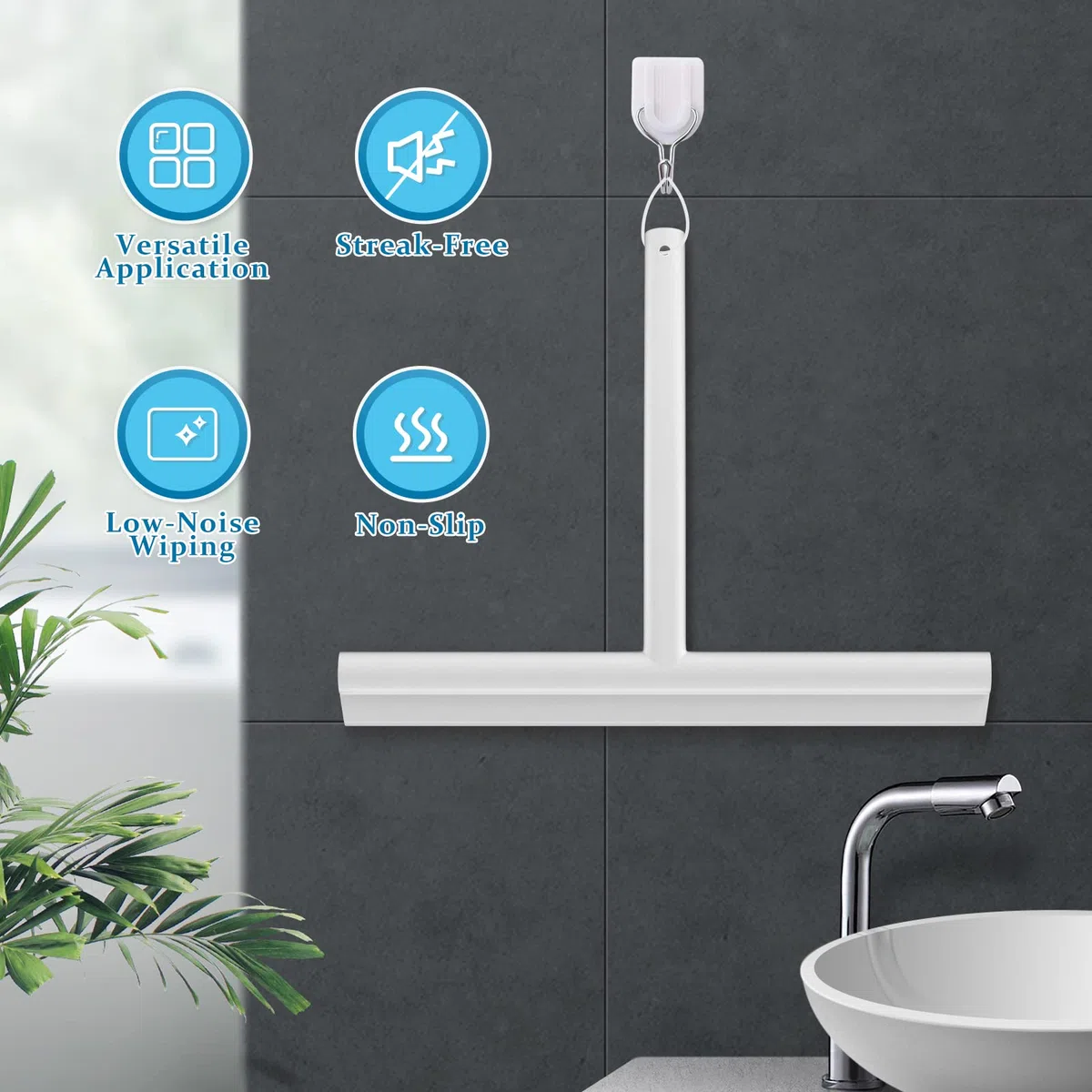 MOSUO Tergivetro per Doccia, Tira Acqua da Doccia Silicone con Gancio, Tergivetro Doccia Anima Acciaio Inox per Finestre, Specchi, Bagno Pulire Superfici Lisce - Bianco