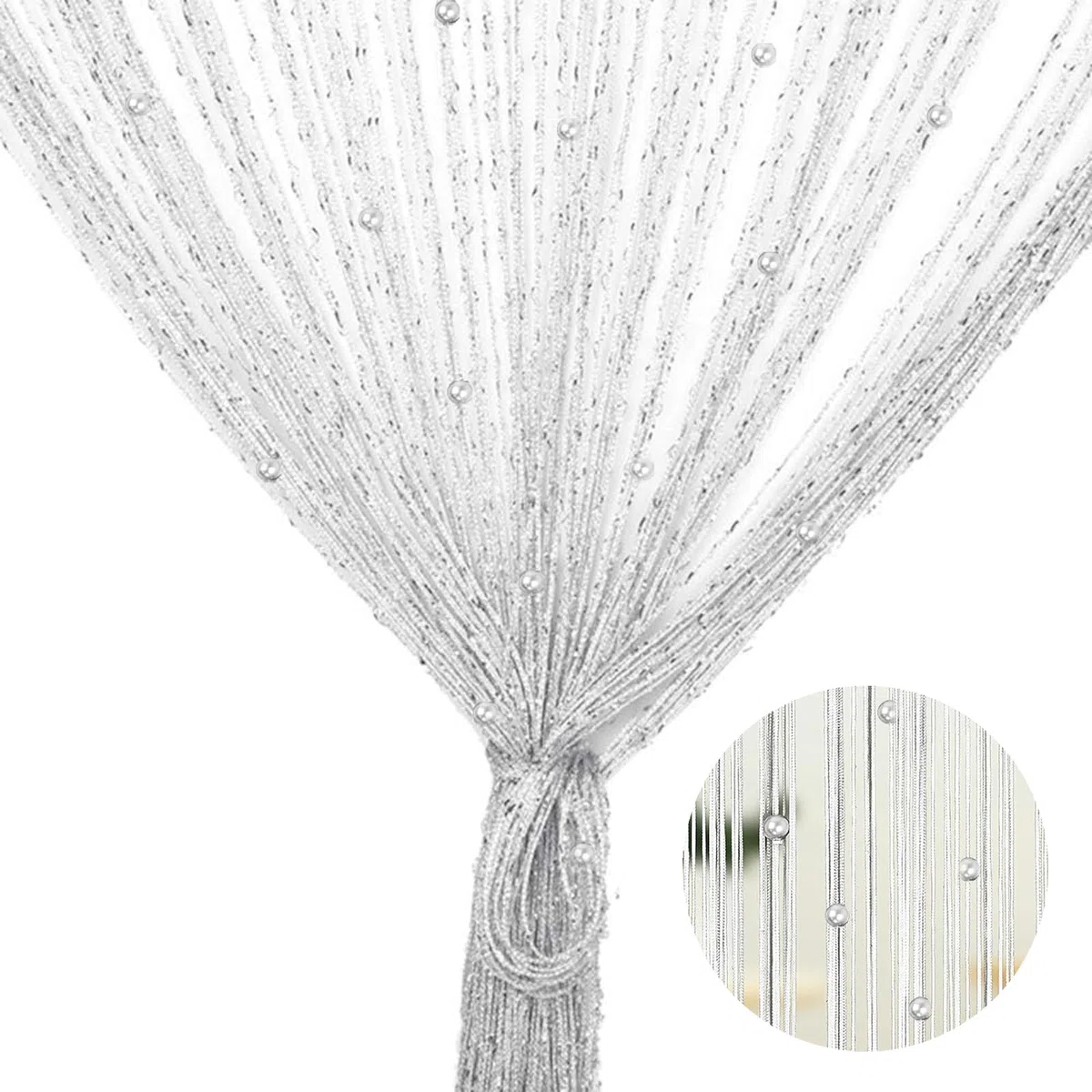 Tenda a Fili con Perle Bianche 100 x 200 cm - Protezione Dagli Insetti per Porta e Balcone con Perline