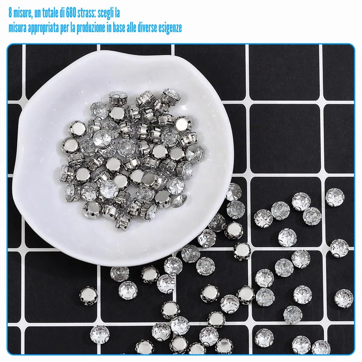 680 pezzi Strass da Cucire in Vetro Sul Retro Piatto in Cristallo, 4/4.5/4.7/5/6/7/8/10mm Strass di Vetro per Artigianato, Gioielli, Vestiti, Scarpe, Vestiti
