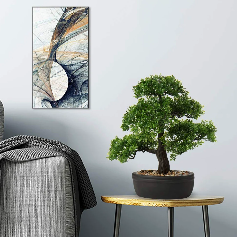 Briful Bonsai artificiale da 35,8 cm, pianta finta, bonsai giapponese in vaso, albero di cedro bonsai, per interni ed esterni, decorazione per hotel, casa, ufficio