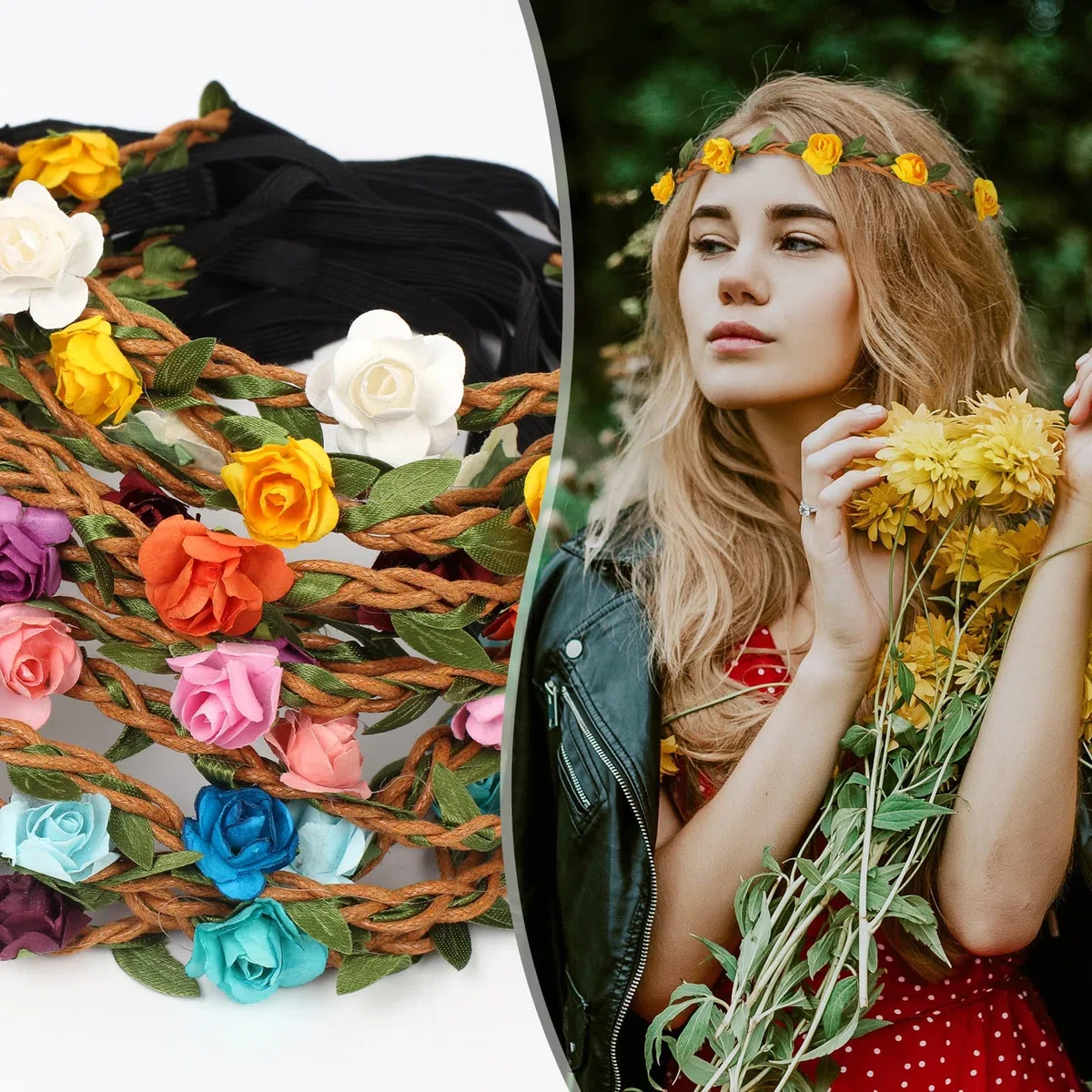 Annhao Coroncina Fiori Addio Nubilato, 20 Pezzi Coroncine Fiori per Capelli Decorazione Matrimonio Sposa Bride to be Satin Sash Cerchietti Gadget Addio Nubilato Accessori Sposa e Amiche