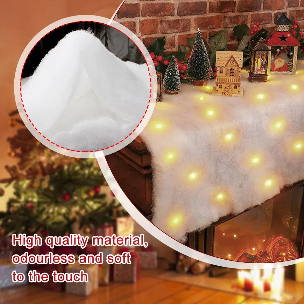 LPAMABA 2 Coperta di Neve Natale 80 cm x 240 cm Tappetino da Neve per Decorazioni Natalizie Neve Finta per Villaggio Natalizio Neve Finta Decorativa per Albero di Natale (Bianco)