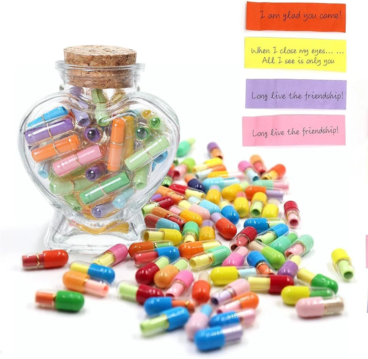 Capsule Messaggio in Una Bottiglia di Vetro, 50 Pezzi Capsule Letters d'Amore, Capsule Lettere per Fidanzato Fidanzata, Anniversario Fidanzamento Regalo San Valentino per Lei e Lui