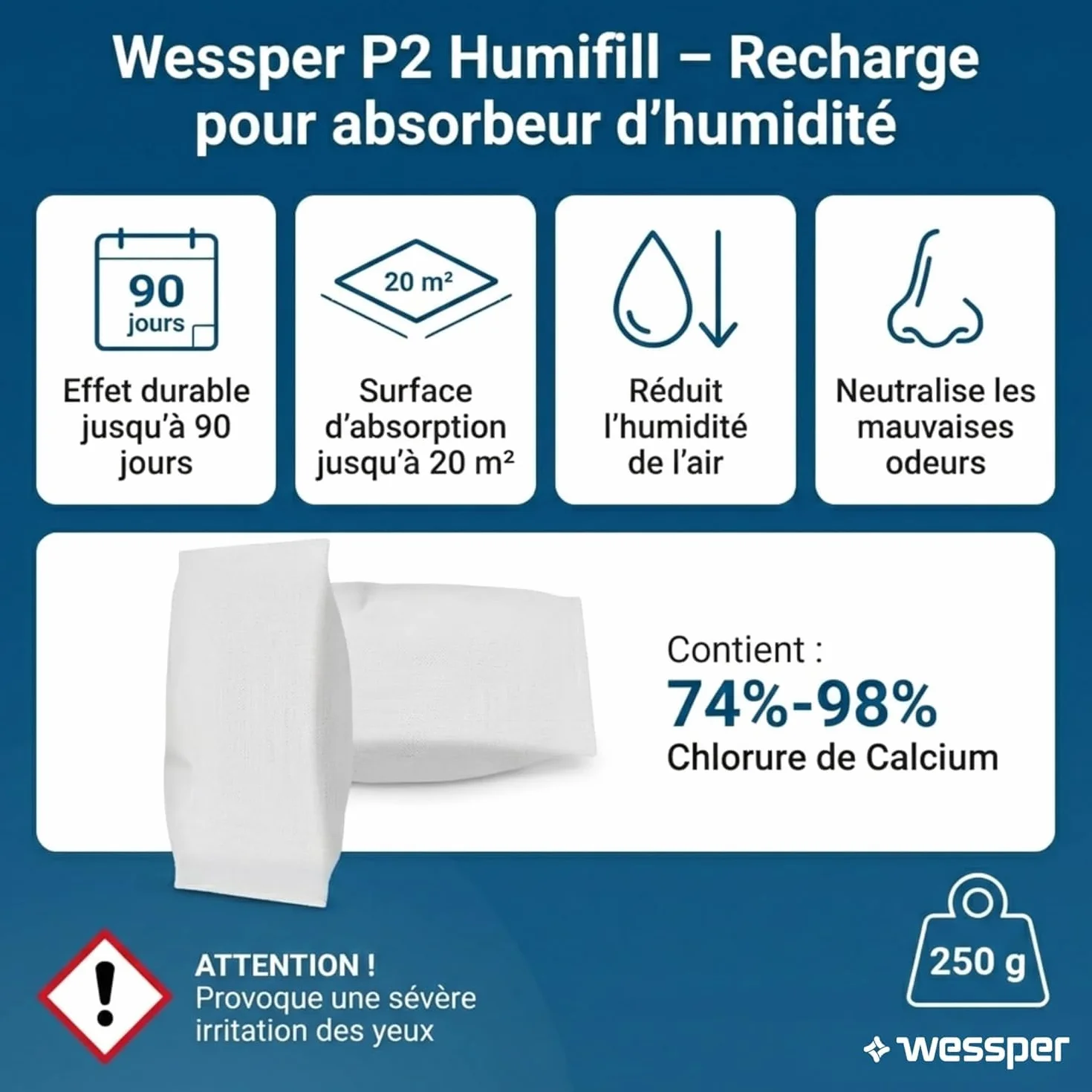Wessper 5x Sacchetti di Ricarica per Deumidificatore 250g – Granuli Assorbi Umidità, Anti Muffa e Odori, Ricarica Universale Senza Elettricità, Uso Interno Multi-Ambiente