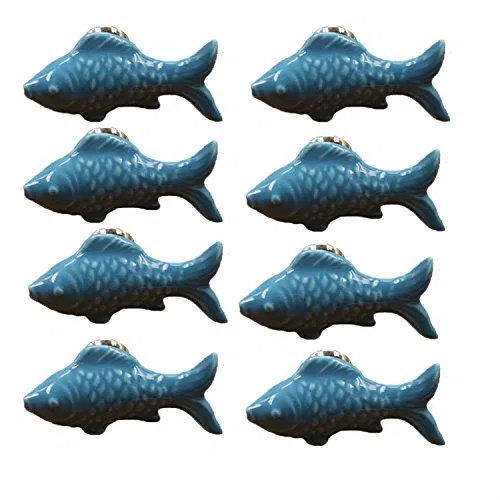 8 pomelli ceramica pesce blu armadio/bagno/cassetto, 6 colori disponibili, ideali cameretta bambini
