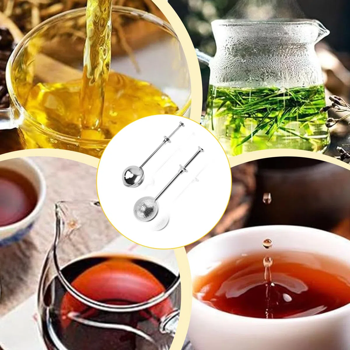 2 Pezzi Infusore per Tisane Colino Acciaio Inox Maglia Fine Infusore Tè A Spinta Filtro Te Infusione Sferico per Sfuso, Spezie Ed Erbe Filtro da a Maglie Fini