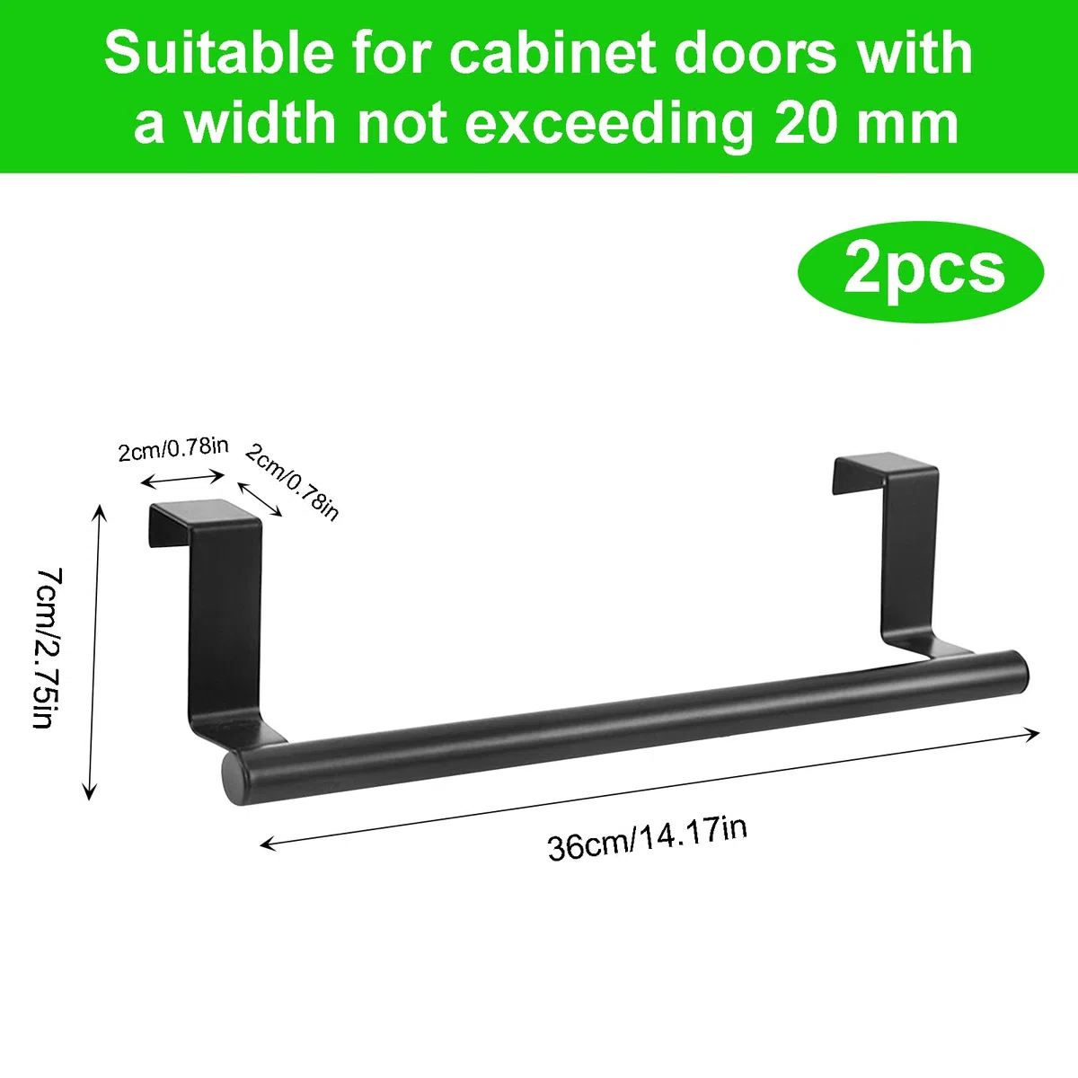 2 Pezzi 36cm Porta Strofinacci Cucina Senza Forare Sopra Porta Asciugamani da Appendere Appendi Strofinacci in Acciaio Inossidabile Portasciugamani per Cucina Bagno Porte (Nero)