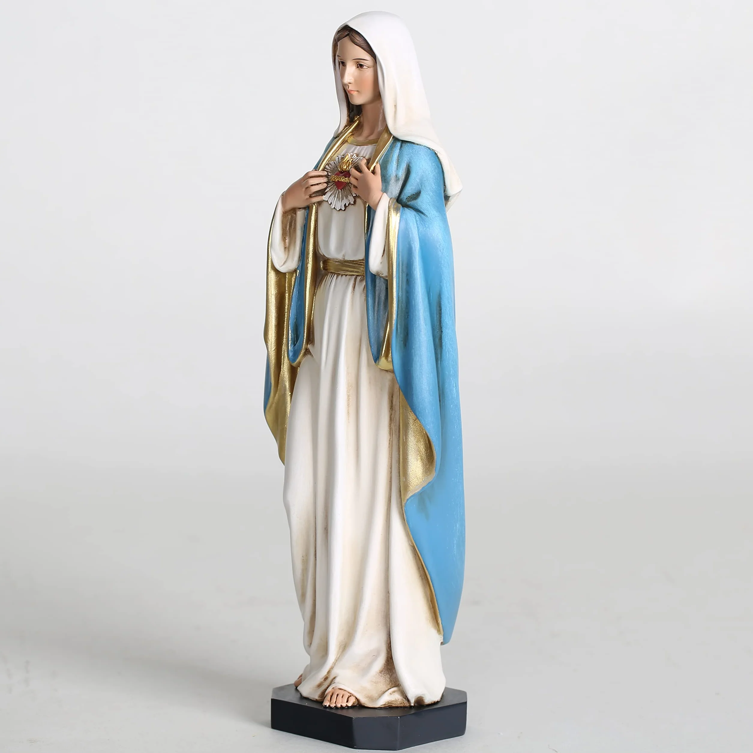 BC BUILDCLASSIC Statuetta cattolica del cuore immacolato di Maria, Beata Vergine Maria, figura materna per altare, regalo religioso per la casa, scultura rinascimentale dipinta a mano, 25,4 cm