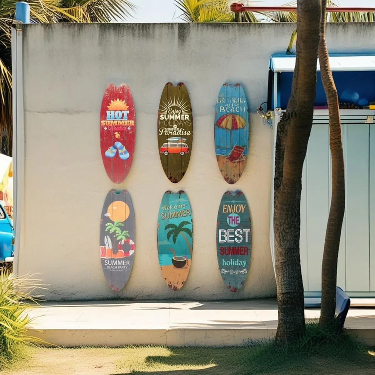 Awleynz Tavola da surf estiva decorativa, 45,5 cm, decorazione da parete in legno con tavole da surf, decorazione da parete per esterni, decorazioni per piscina per pareti sul mare, bar tropicali